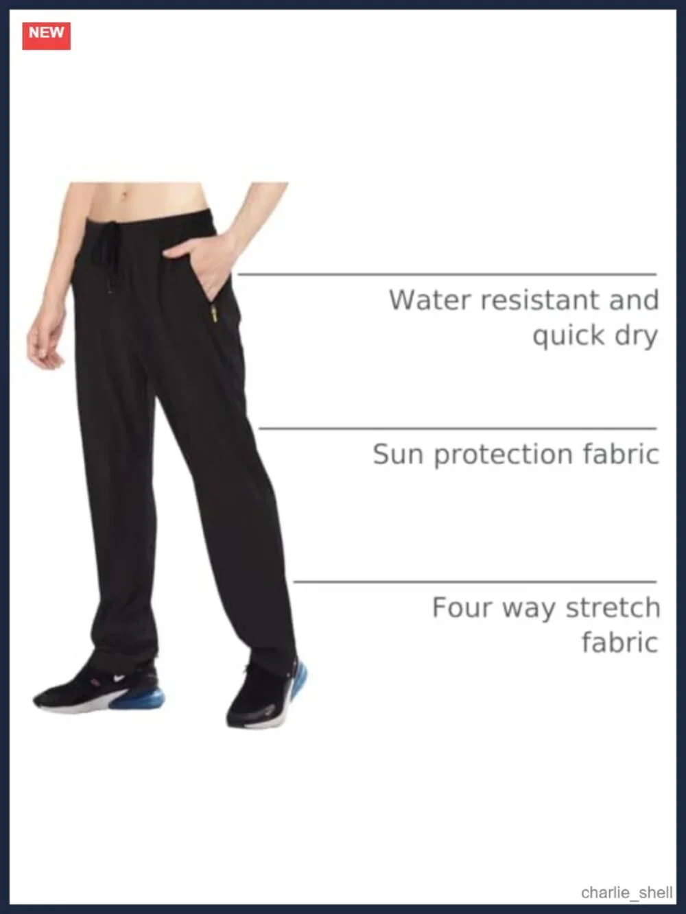 Men's Hiking Pants Water Resistant Quick-Dry Lightweight Sweatpants with Zipper